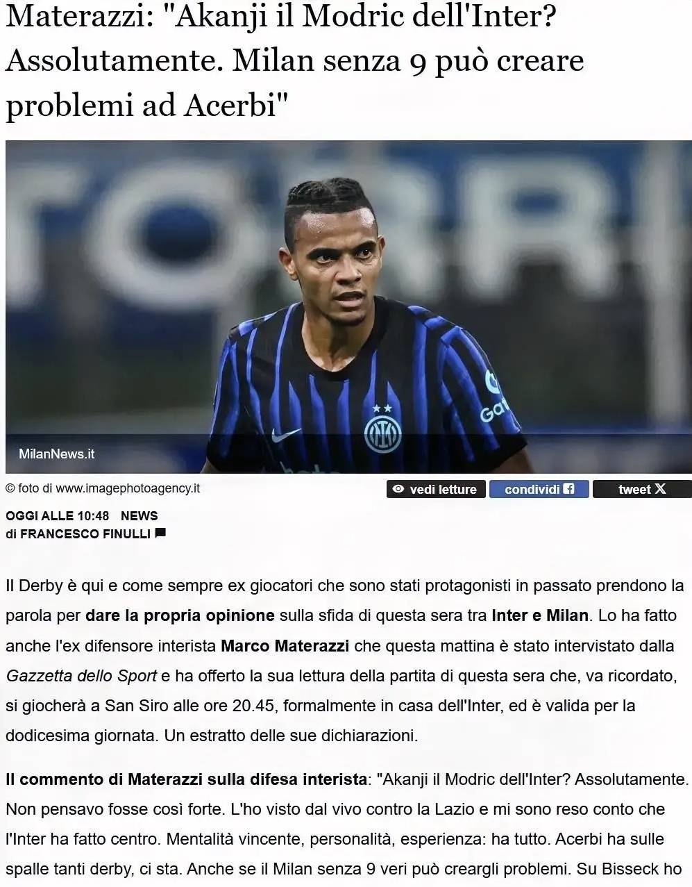 意甲媒体热议：国际米兰引入阿坎吉是一笔非常超值交易，就像米兰引进莫德里奇一样